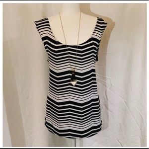 Ashley Stewart Chevron Striped Tank Black&White 2X